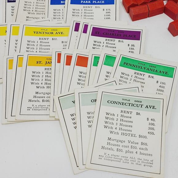 Monopoly 1954 Antique Vintage Red NO BOARD **IOB** - Picture 9 of 14